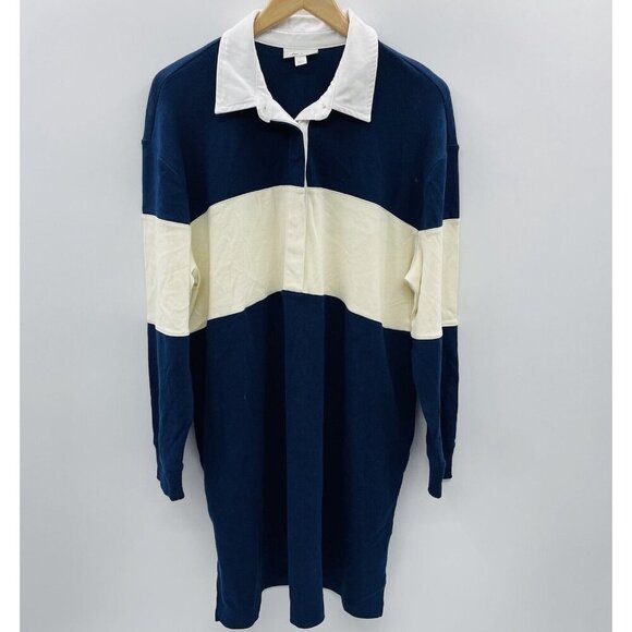 On 34th Womens Size Large Long Sleeve Colorblocked Rugby Dress in Blue/Cream $59 - Picture 2 of 7